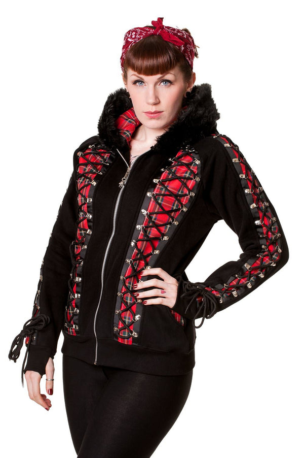 Red Tartan Corset Black Hoodie