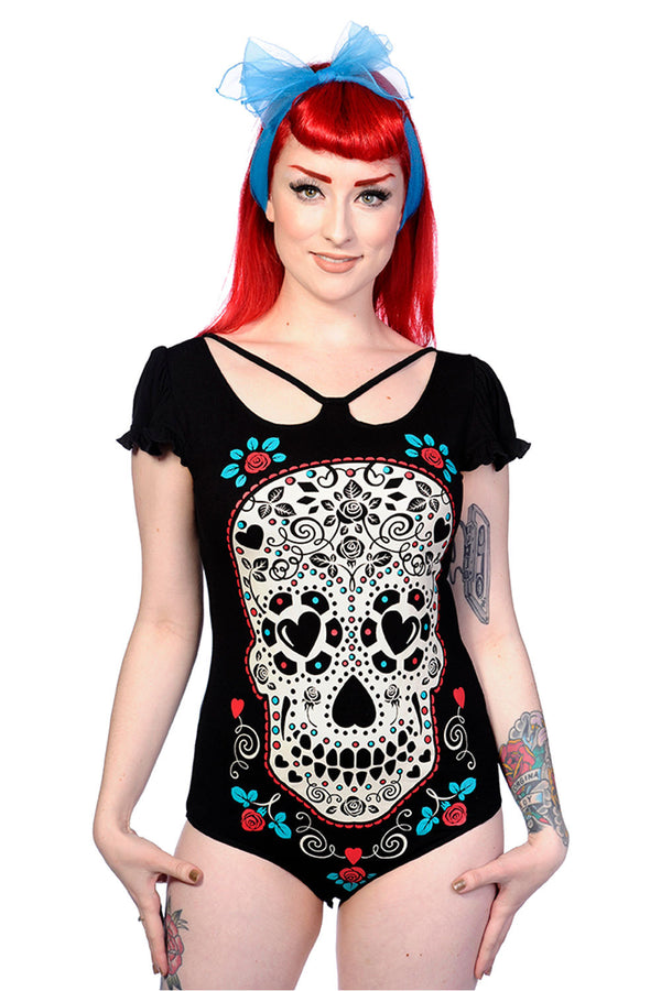 Skull With Roses Bodysuit