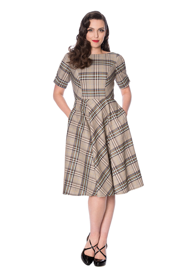 CUTIE CHECK FIT AND FLARE DRESS by Royal Monk