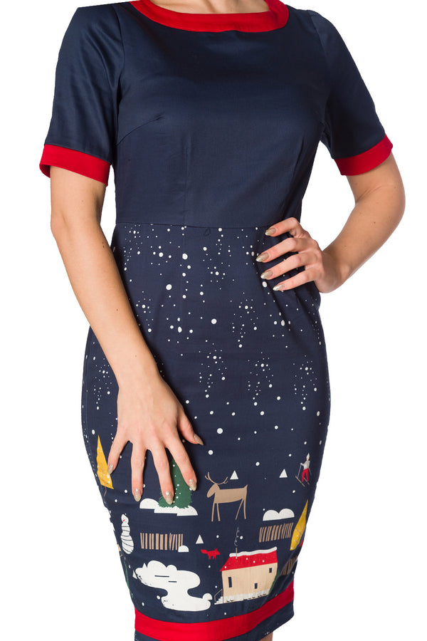 CHRISTMAS TOWN PENCIL DRESS by Banned Apparel