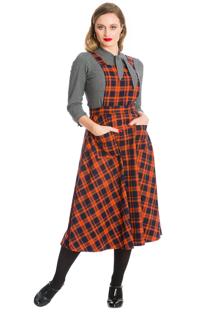 MISS SPOOK CHECK PINAFORE DRESS by Banned Apparel