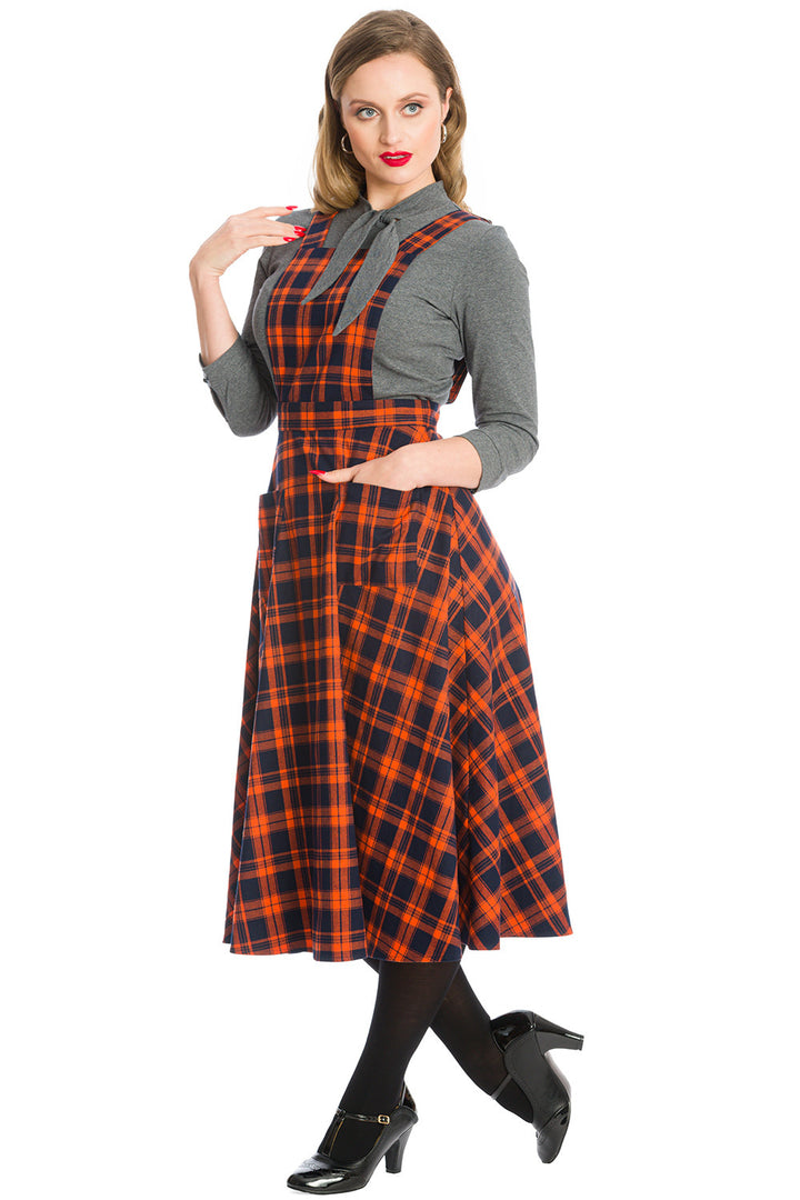 MISS SPOOK CHECK PINAFORE DRESS by Banned Apparel