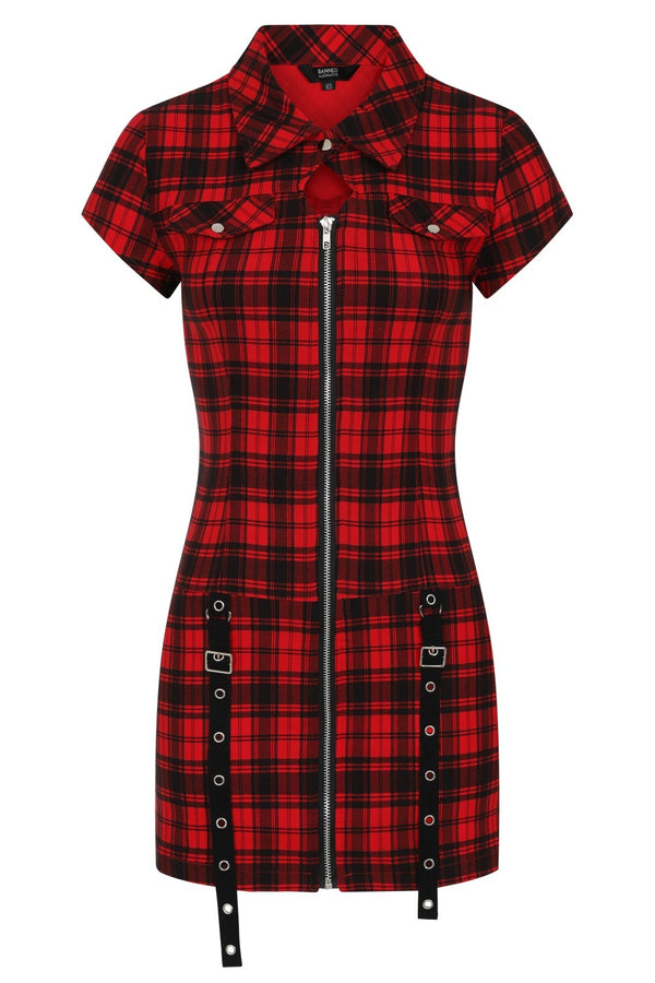 TARTAN NIGHT ZIP DRESS by Banned Apparel