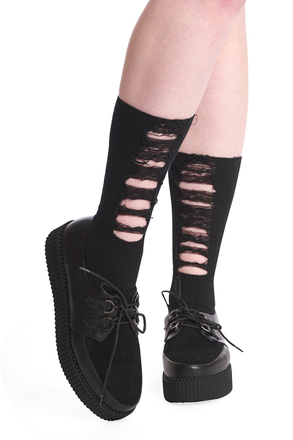 DYSTOPIAN DISTRESSED RIBBED SOCKS