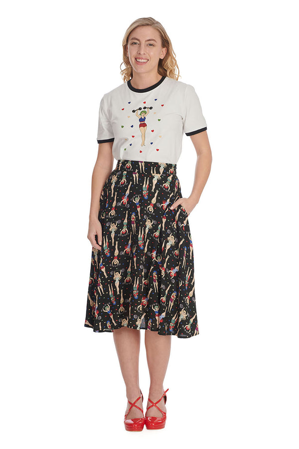 ANCHOR PIN UP PRINT SWING SKIRT