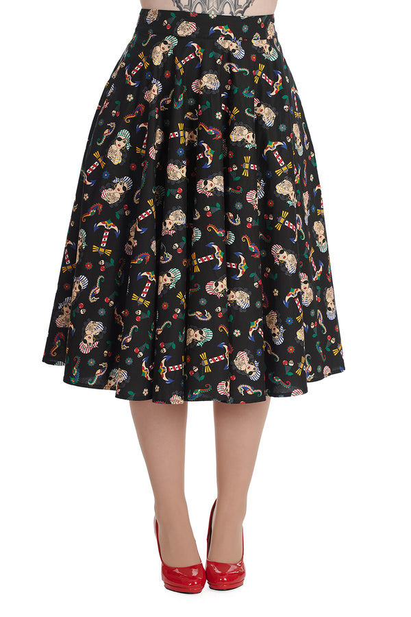 ANCHOR PIN UP PRINT SWING SKIRT