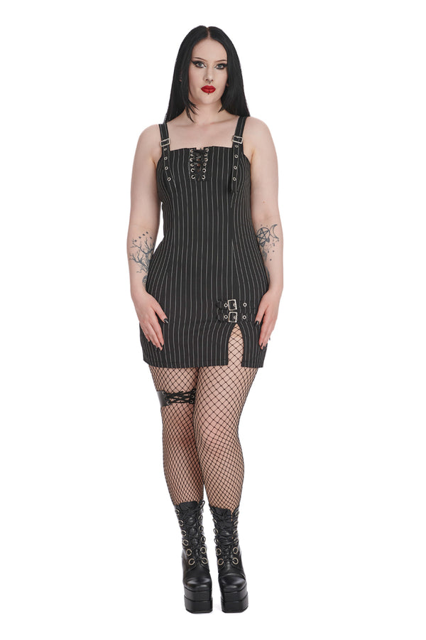 Banned Apparel - Black Core Pinstripe Slit Dress