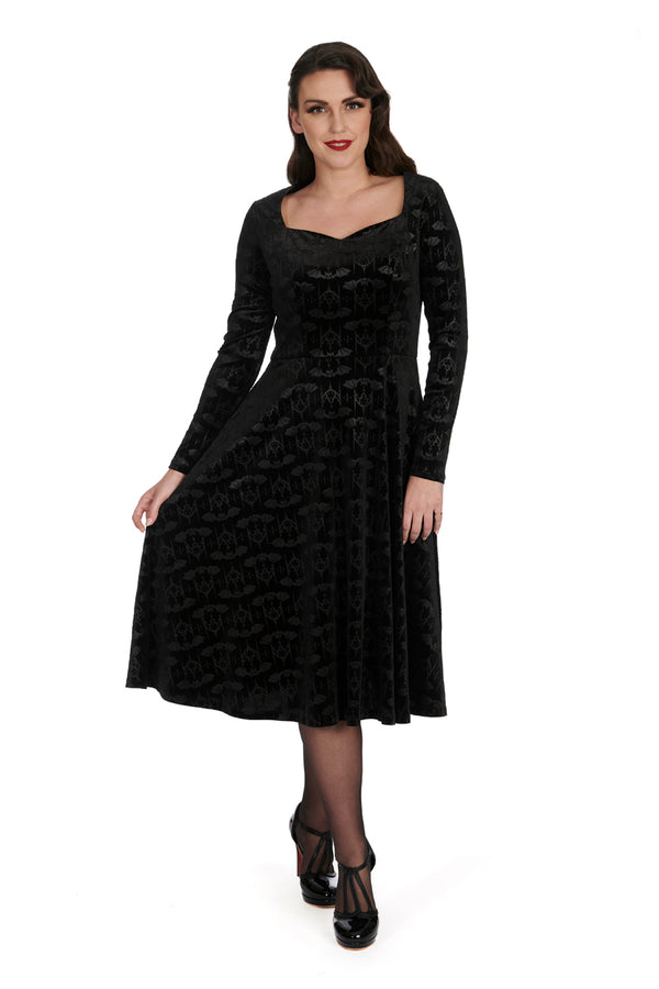 VELVET BAT FIT & FLARE DRESS