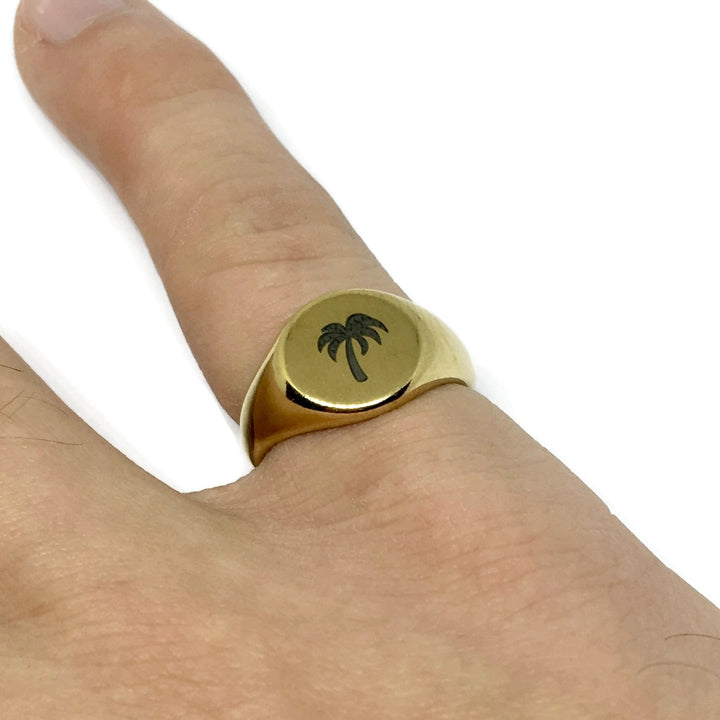 Palm Tree Steel Signet Ring-1