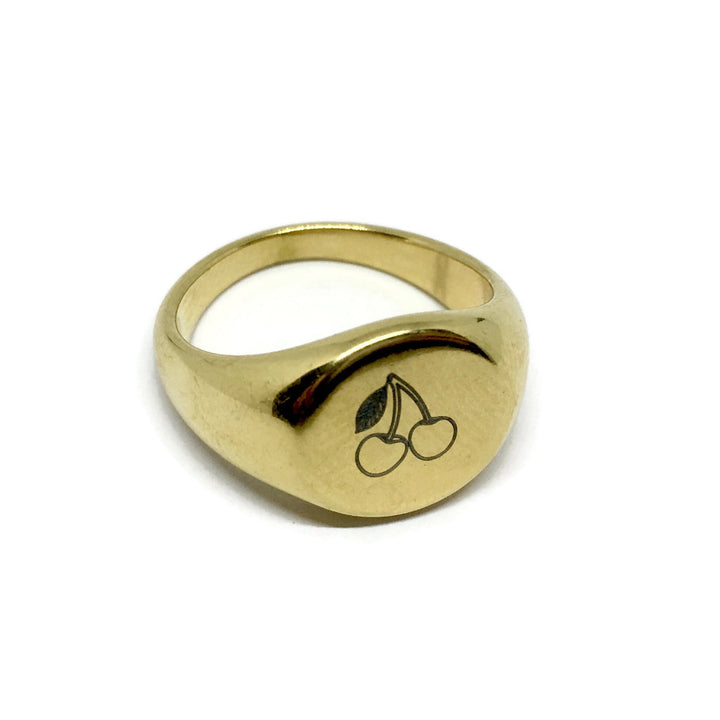 Gifts From The Crypt - Cherries Steel Signet Ring-2