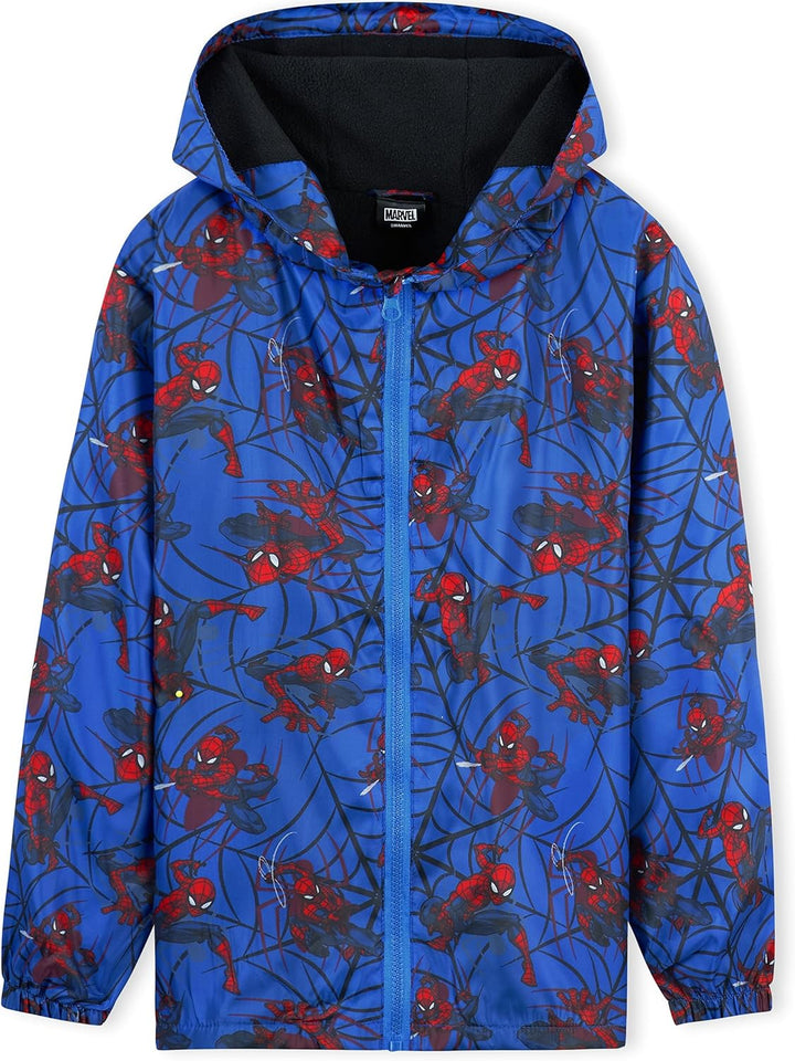 Marvel Boys Waterproof Spider-Man Hooded Fleece Rain Jacket 4-14 Years