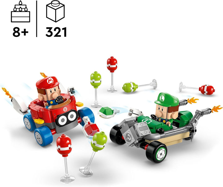 LEGO Super Mario: Mario Kart – Baby Mario vs. Baby Luigi Toy Set, with 2 Collectible Nintendo Character Figures and 2 Cars, Birthday Gift Idea for 8 Plus Year Old Boys, Girls and Gamers 72034