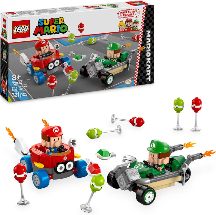 LEGO Super Mario: Mario Kart – Baby Mario vs. Baby Luigi Toy Set, with 2 Collectible Nintendo Character Figures and 2 Cars, Birthday Gift Idea for 8 Plus Year Old Boys, Girls and Gamers 72034