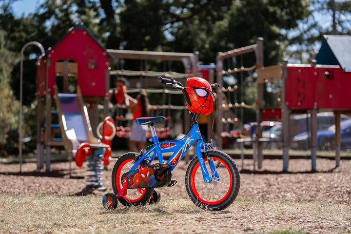 Huffy - Boys Spiderman Bike 14 Inch Wheel with Spiderman Mask Handlebars Ages 4-6, 105-117cm, Blue