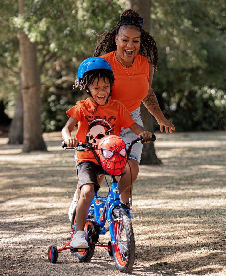 Huffy - Boys Spiderman Bike 14 Inch Wheel with Spiderman Mask Handlebars Ages 4-6, 105-117cm, Blue