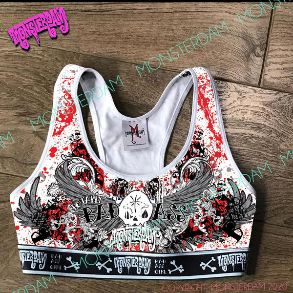 Monsterdam - Totally Bad Ass White Skull Sports Bra by Monsterdam