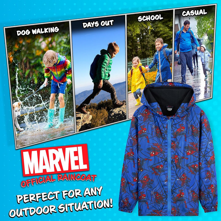 Marvel Boys Waterproof Spider-Man Hooded Fleece Rain Jacket 4-14 Years