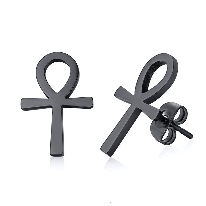 Ankh Egyptian Stainless Steel Stud Earrings by Darkstorm