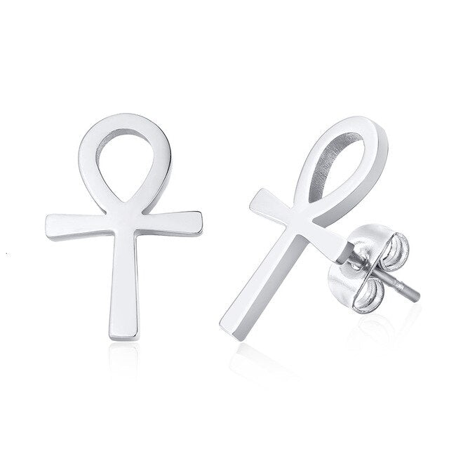 Ankh Egyptian Stainless Steel Stud Earrings by Darkstorm