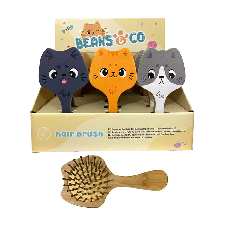 Bamboo Shaped Hair Brush - Beans & Co Cats BRU38-0
