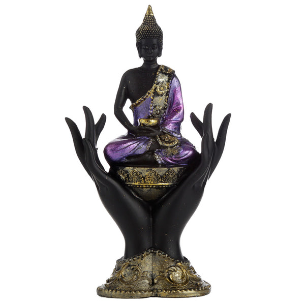 Decorative Purple, Gold & Black Thai Buddha - Sitting in Hand BUD351 by Puckator