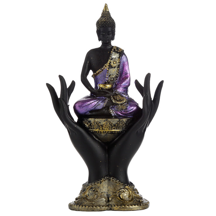 Decorative Purple, Gold & Black Thai Buddha - Sitting in Hand BUD351-0