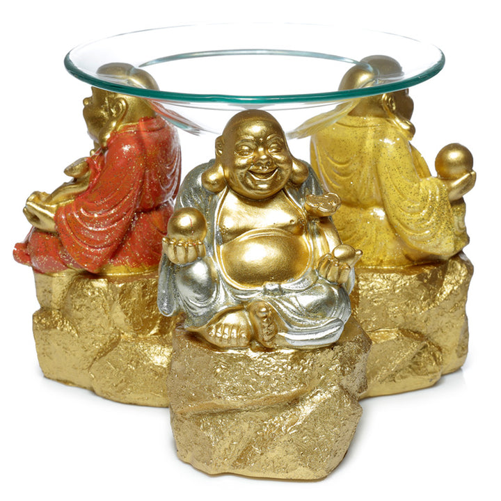 Resin Oil & Wax Burner - Lucky Glitter Laughing Chinese Buddha BUD379-0