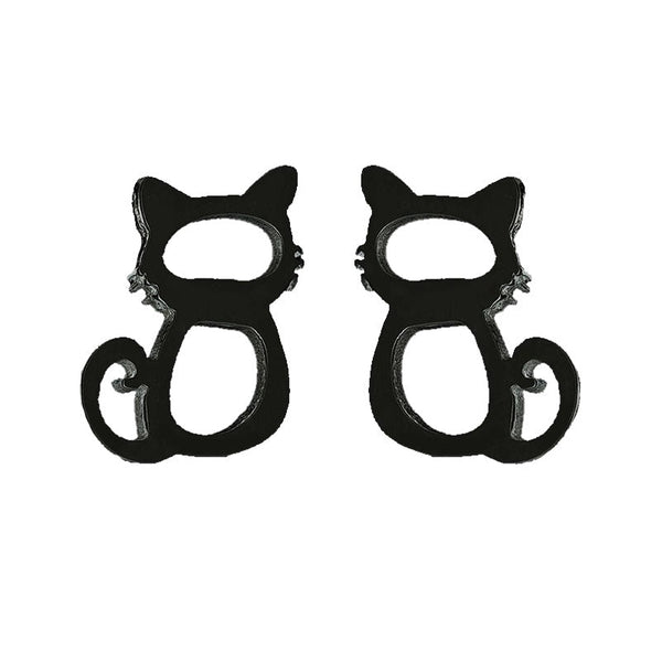 Black Cat Stud Earrings-0