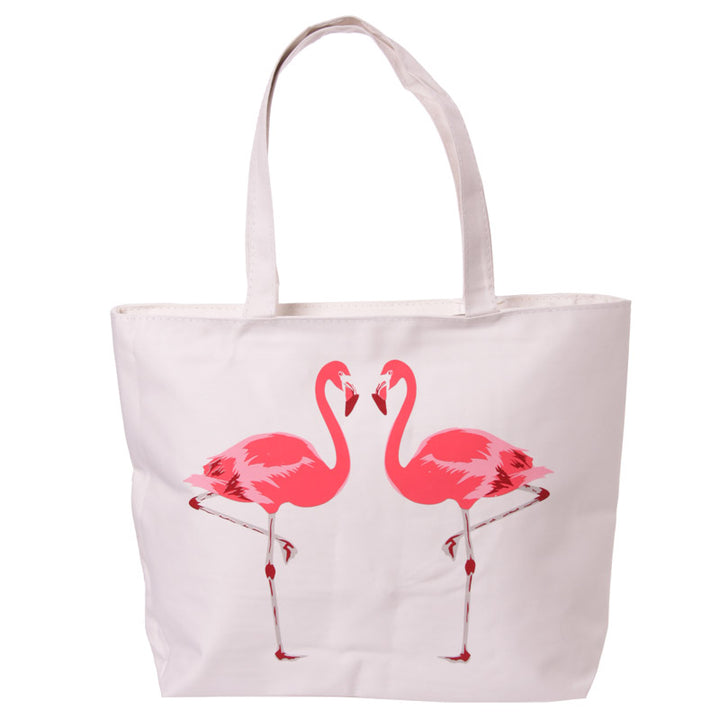 Handy Cotton Zip Up Shopping Bag - Funky Flamingo CBAG45-0