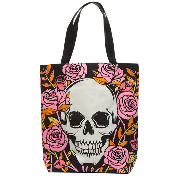 Handy Cotton Zip Up Shopping Bag - Skulls & Roses CBAG86-0