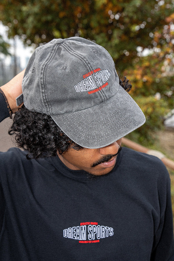 Cap In Vintage Black With Dream Sports Embroidery by Dreambutdonotsleep