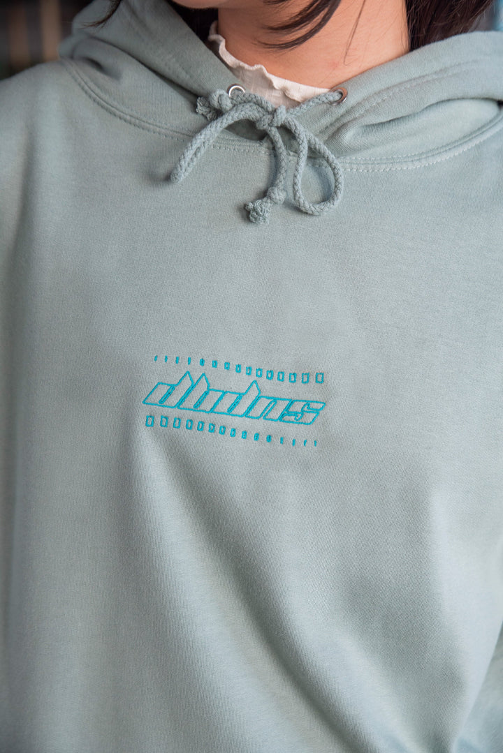 Unisex Hoodie in Dusty Green with Futuristic Logo Embroidery by Dreambutdonotsleep