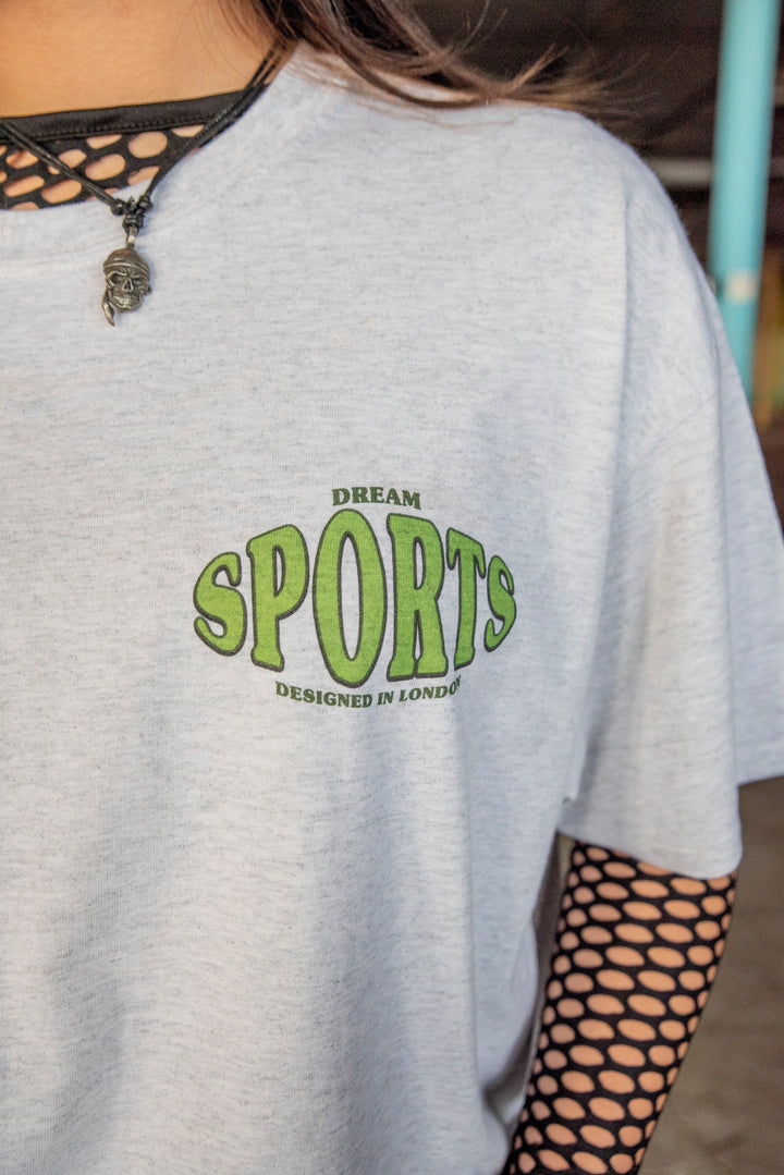 Short Sleeved T-shirt in Heather Grey With Dream Sports Print by Dreambutdonotsleep