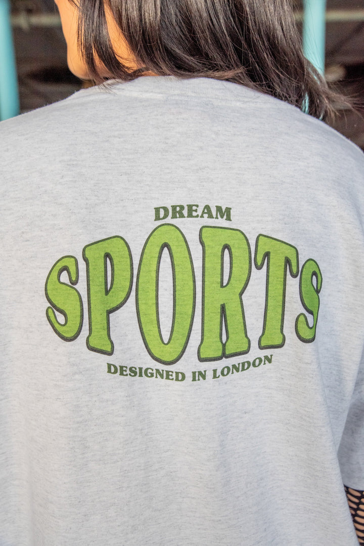 Short Sleeved T-shirt in Heather Grey With Dream Sports Print by Dreambutdonotsleep