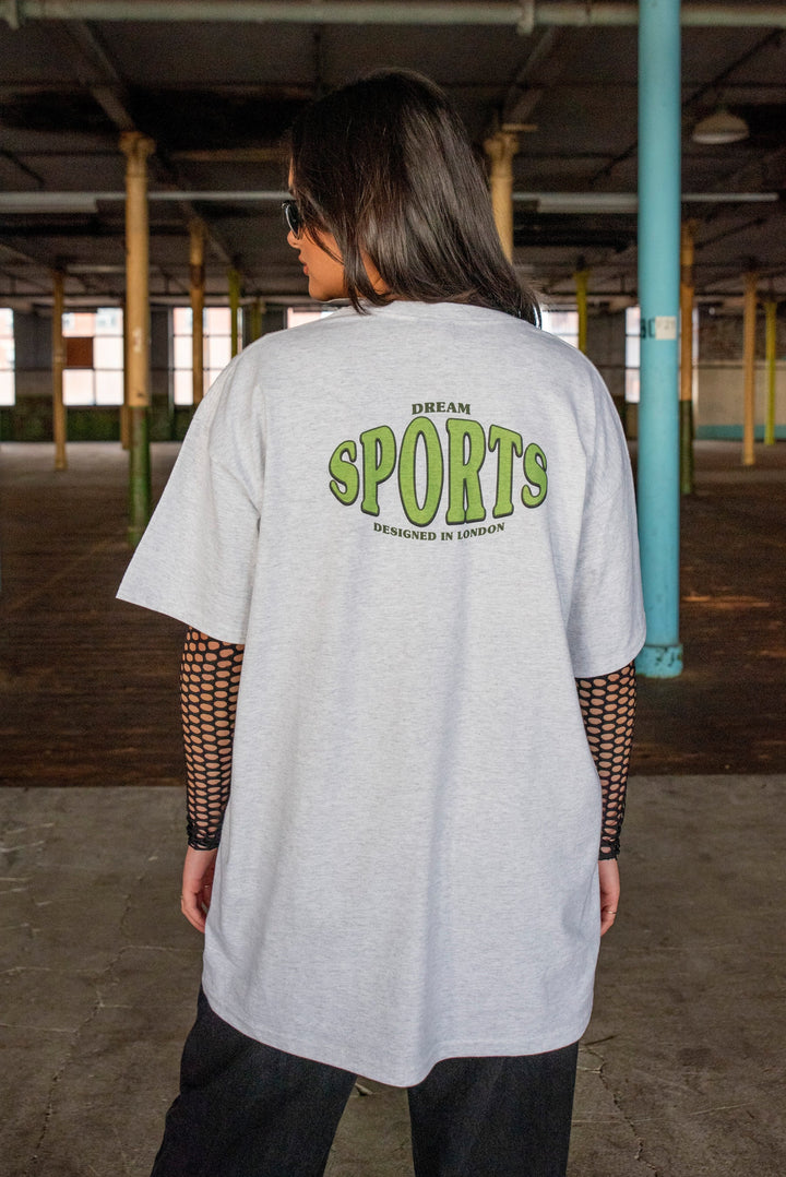 Short Sleeved T-shirt in Heather Grey With Dream Sports Print by Dreambutdonotsleep