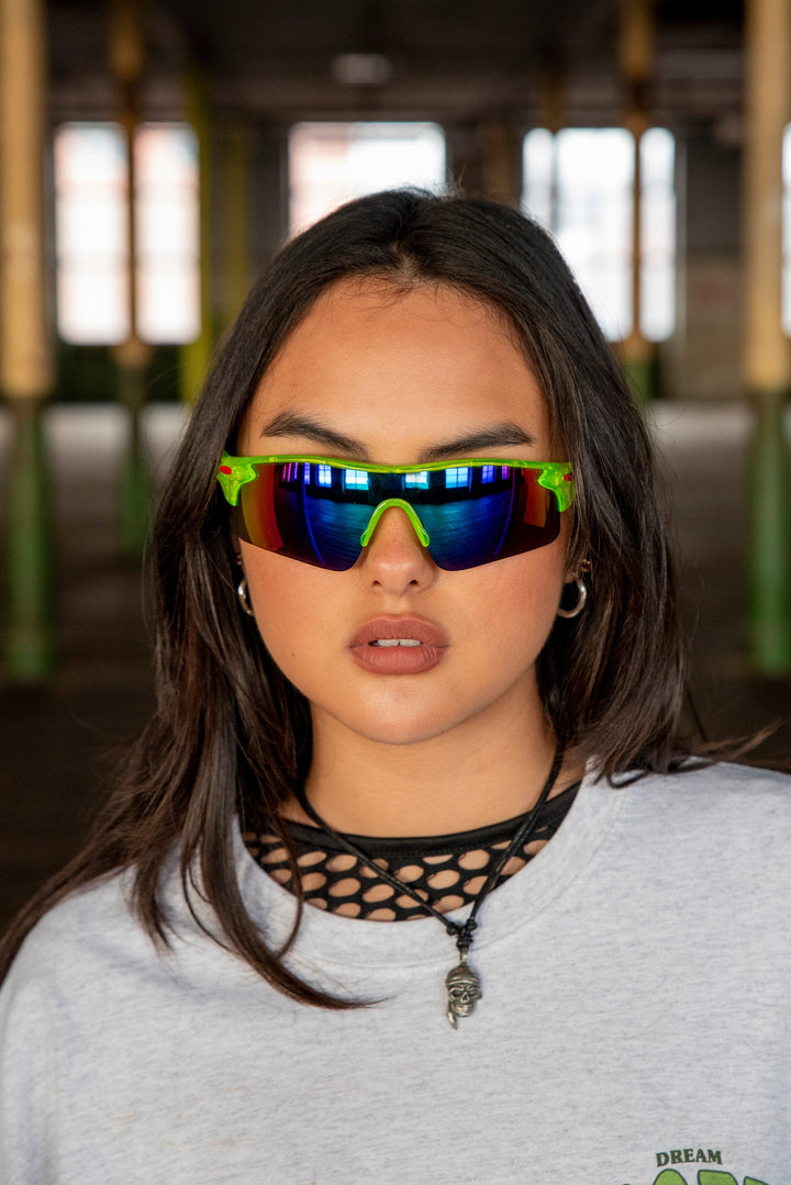 Sports Sunglasses in Neon Green with UV400 Protection by Dreambutdonotsleep