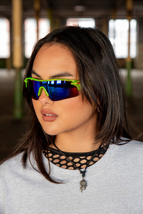 Sports Sunglasses in Neon Green with UV400 Protection by Dreambutdonotsleep