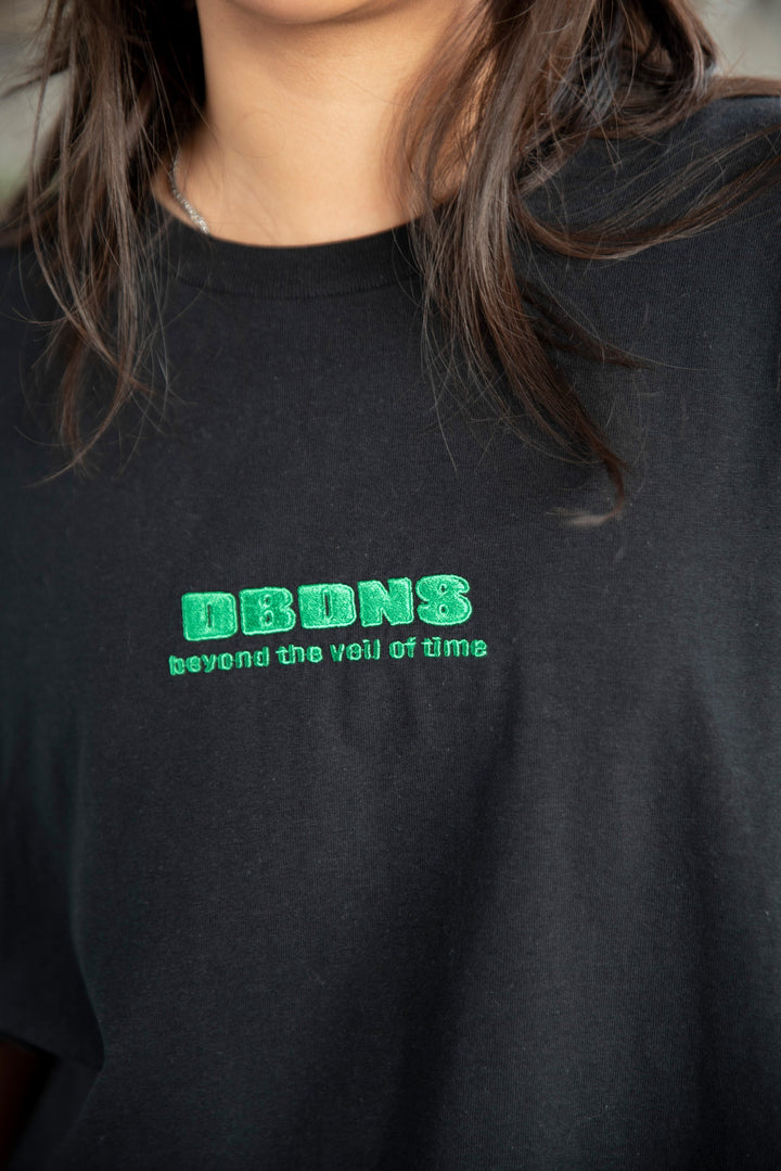 Short Sleeved T-Shirt in Black With DBDNS Logo Embroidery by Dreambutdonotsleep