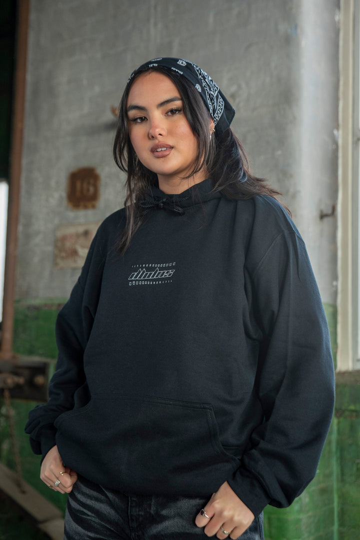 Unisex Hoodie in Black With Futuristic Logo Embroidery-0