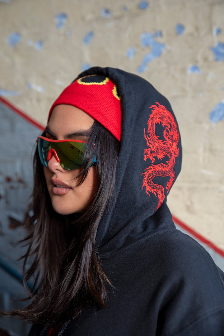 Hoodie in Black with Red Dragon Embroidery by Dreambutdonotsleep