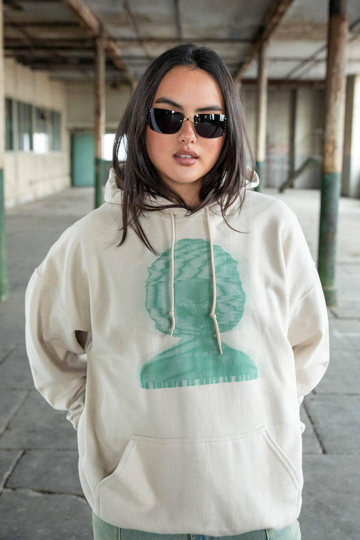 Hoodie in Sand with The Future Is Ours To Dream Print-2