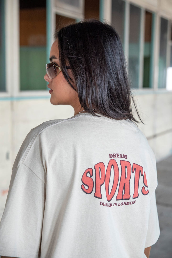 Short Sleeved T-Shirt in Sand with Dream Sports Designed in London Print by Dreambutdonotsleep