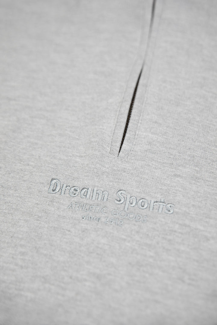 1/4 Zip Sweatshirt in Heather Grey with Dream Sports Tonal Logo Embroidery by Dreambutdonotsleep