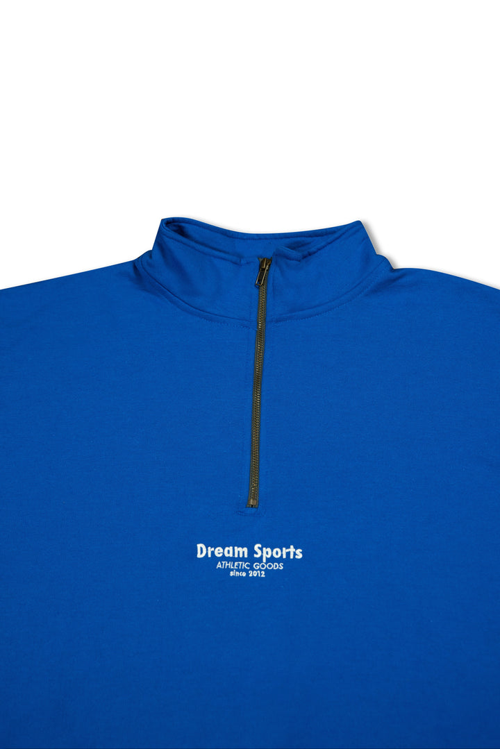 1/4 Zip Sweatshirt in Royal Blue with Dream Sports Tonal Logo Embroidery by Dreambutdonotsleep