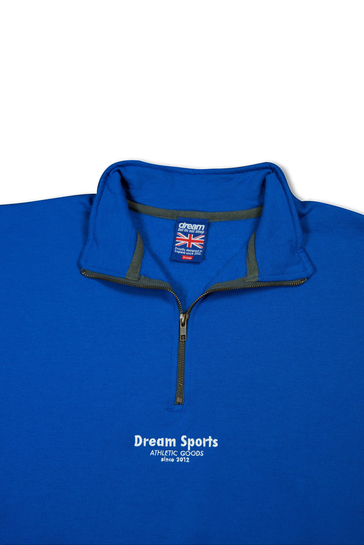 1/4 Zip Sweatshirt in Royal Blue with Dream Sports Tonal Logo Embroidery by Dreambutdonotsleep