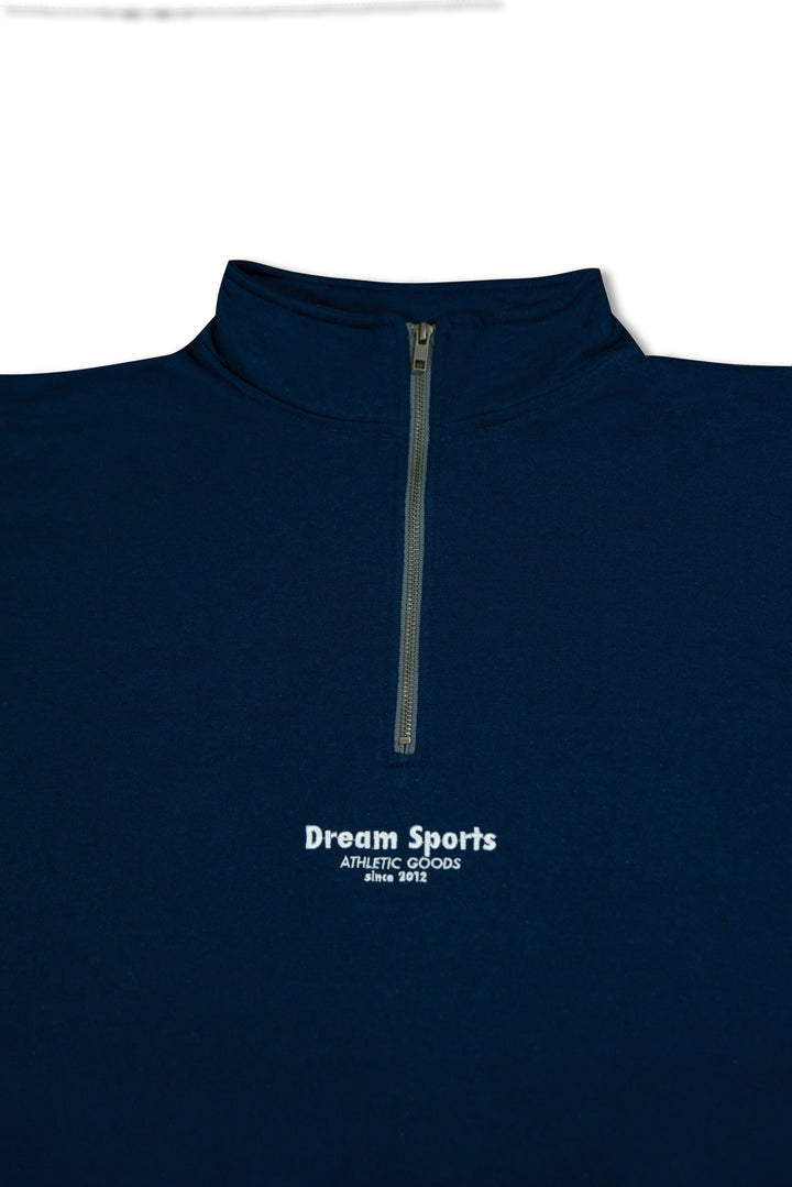 1/4 Zip Sweatshirt in Navy with Dream Sports Tonal Logo Embroidery by Dreambutdonotsleep