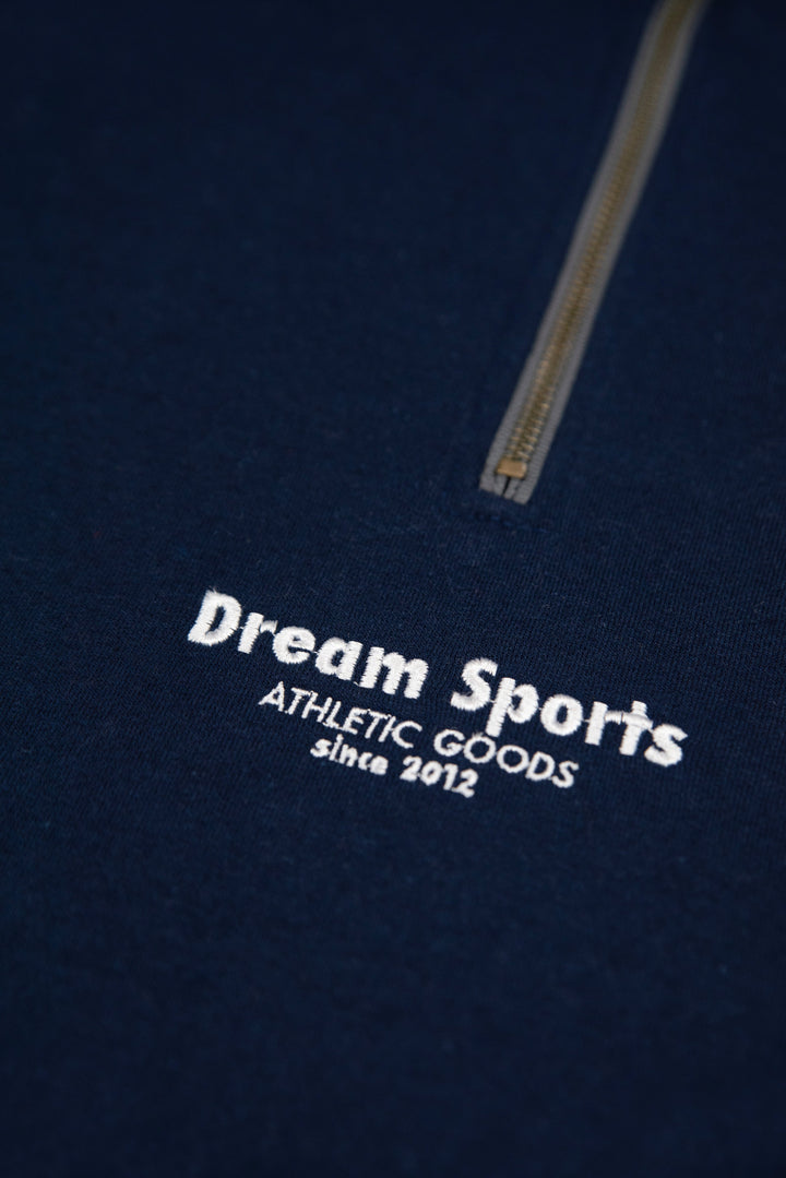 1/4 Zip Sweatshirt in Navy with Dream Sports Tonal Logo Embroidery by Dreambutdonotsleep