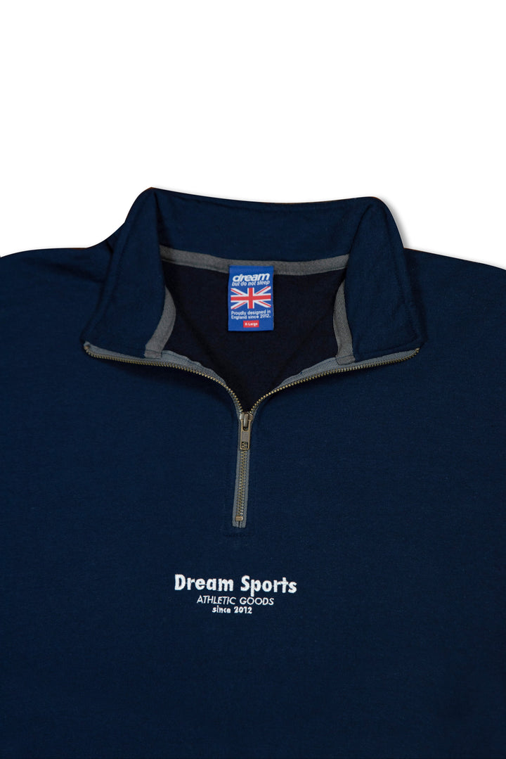 1/4 Zip Sweatshirt in Navy with Dream Sports Tonal Logo Embroidery by Dreambutdonotsleep