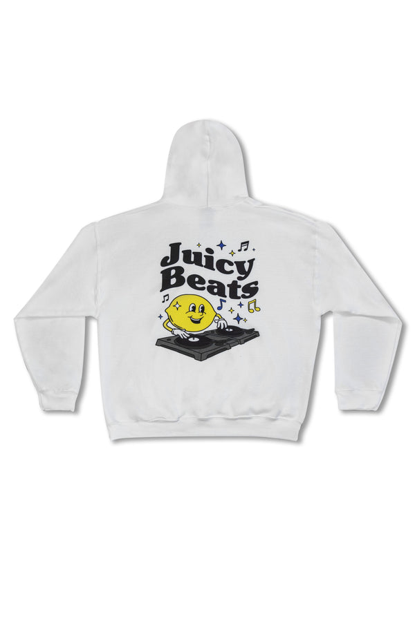 Hoodie in White with Juicy Beats Print by Dreambutdonotsleep