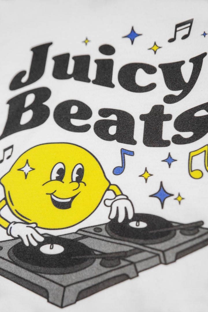 Hoodie in White with Juicy Beats Print by Dreambutdonotsleep